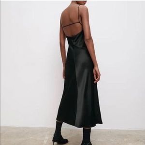 Black satin midi slip dress ZARA